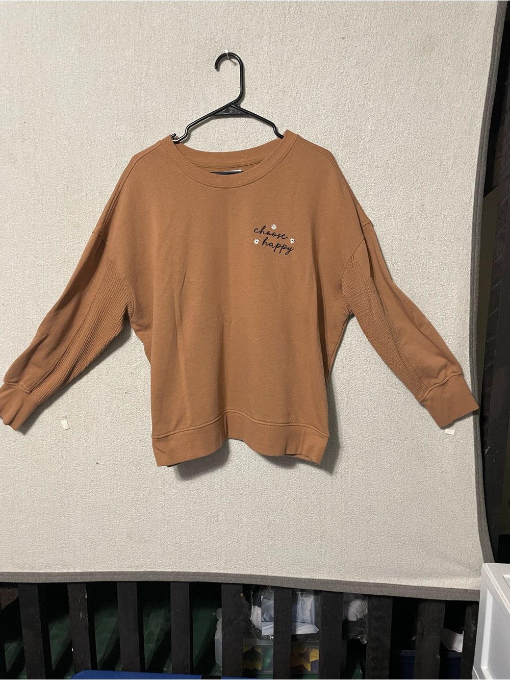 Maurices Brown Crewneck Sweatshirt with "choose happy" Embroidery
